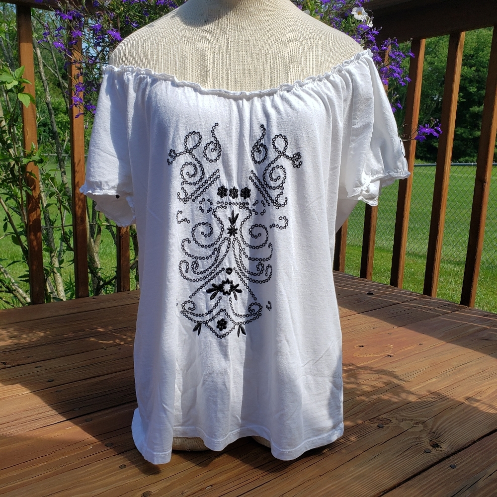 Style & Co white off shoulder top L